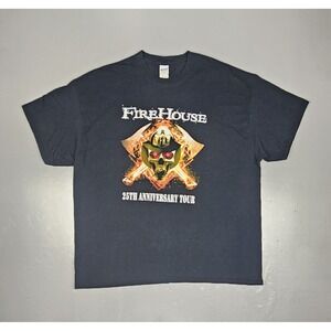 Vintage Firehouse‎ T-Shirt  Mens 2XL. Black 25th Anniversary Skull Helmet